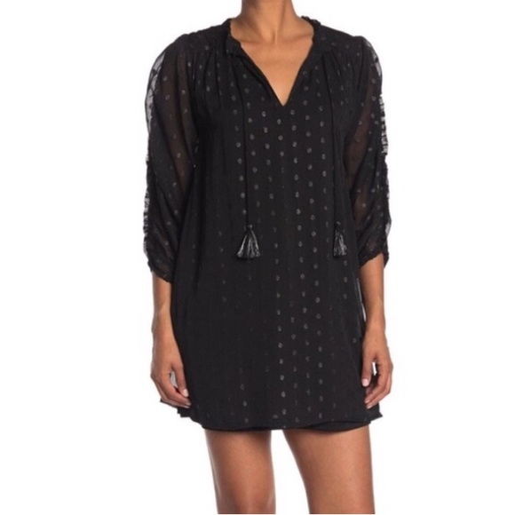 NSR Dresses & Skirts - NSR Metallic Dot Ruched Sleeve Shift Dress Size S.